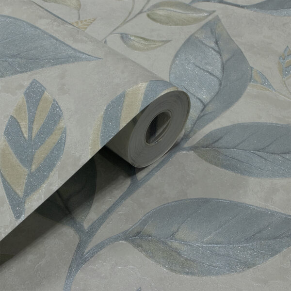 Papel de Parede Folhas Floral Verde c/ Off White e Brilho - PDF2007