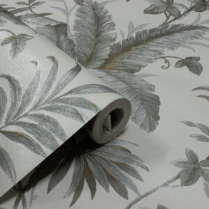Papel de Parede Flores Cinza Claro e Verde PDF0001