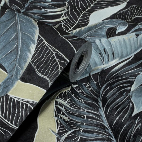 Papel de Parede Flores Preto c/ Cinza PDF1710