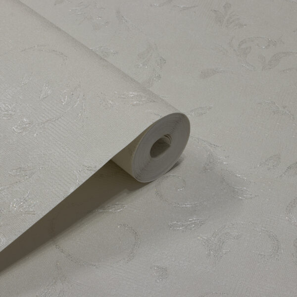 Papel de Parede Folhas Off White c/ Brilho - PDF0008
