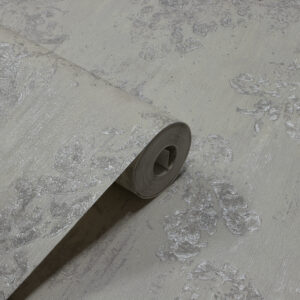 Papel de Parede Damask Off White e Cinza c/ Brilho - PDD0007
