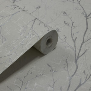 Papel de Parede Galhos Off White c/ Cinza e Brilho- PDF2013