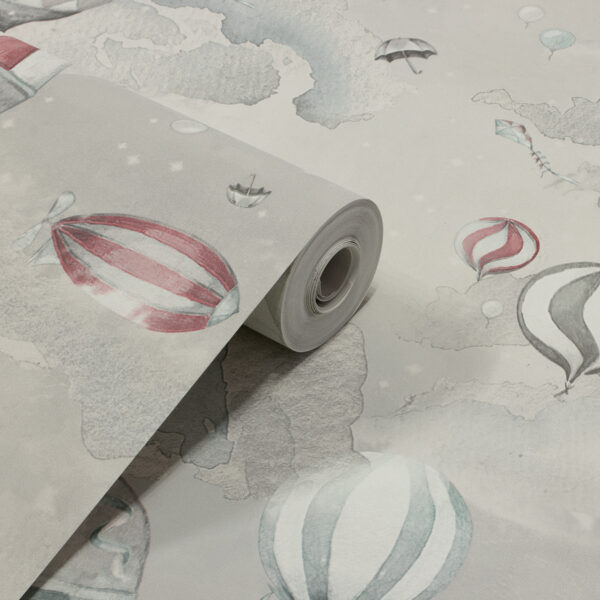 Papel de Parede Infantil Nuvens, Balões fundo cinza PDI3111