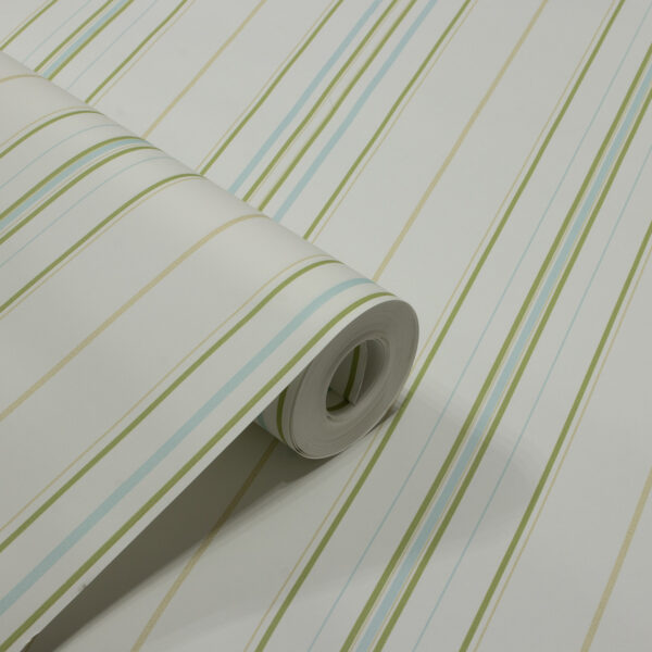 Papel de Parede Listras Verde, Azul e Creme PDS6024