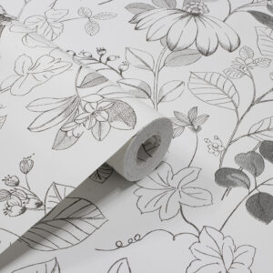 Papel de Parede Infantil Desenho Folhas Preto e Branco - PDI1535