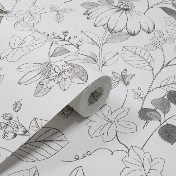 Papel de Parede Infantil Desenho Folhas Preto e Branco - PDI1535