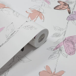 Papel de Parede Infantil Borboleta Rosa com Amarelo - PDI6003