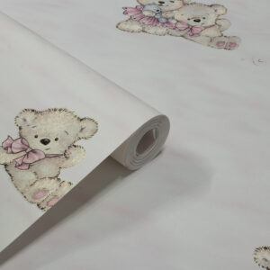 Papel de Parede Infantil Ursinho Urso Rosa c/ Nuvens PDI1500
