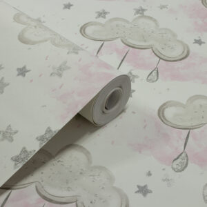 Papel de Parede Infantil Nuvens Cinza e Rosa - PDI3034
